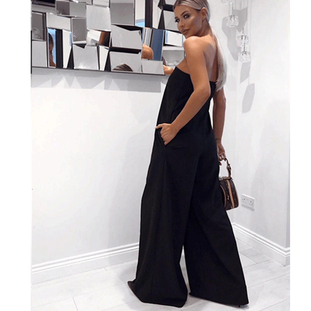 Tosheiny 2019 kobiety nowy lato Sexy Slash Neck Off Shoulder Backless pajacyki elegancki jednolity kolor kombinezon TH0072 -