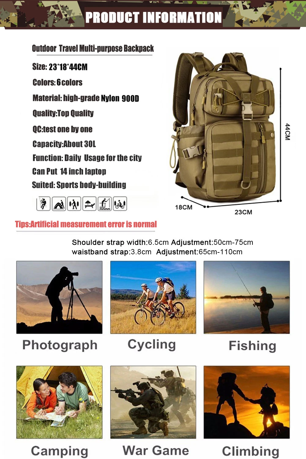 Masculino ao ar Bolsa de Esportes 900d à Prova Livre Tático Mochila D900água Exército Ombro Militar Caça Acampamento Feminino Multi-funcional Molle 3 p 3 Cheap Mochilas escal.