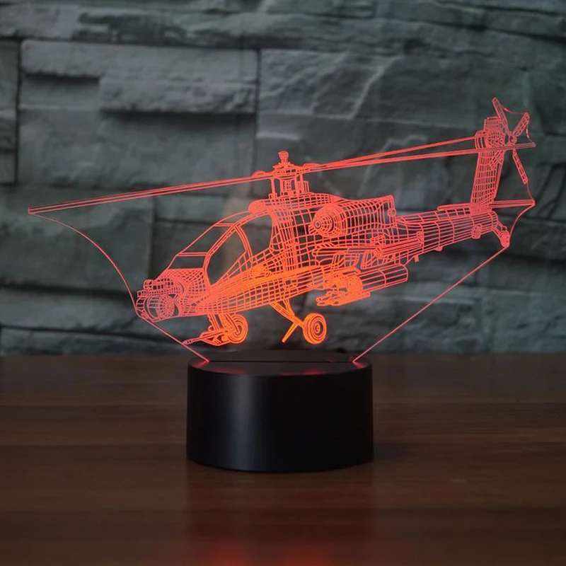 Творческий вертолет ночной Светильник s 3D светодиодный самолета настольная лампа 7 цветов изменить Спальня постели ребенка спать светильник подарки на Рождество