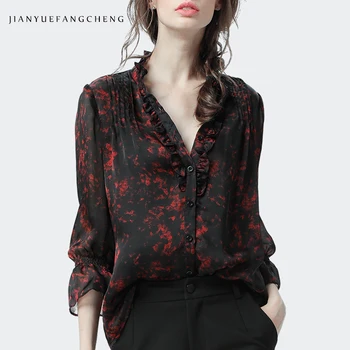 

Hot Selling Star Women Shirt European Style Chiffon Harajuku Gothic Ruffle Fashion Blouses And Tops Sexy Slim Streetwear Shirts