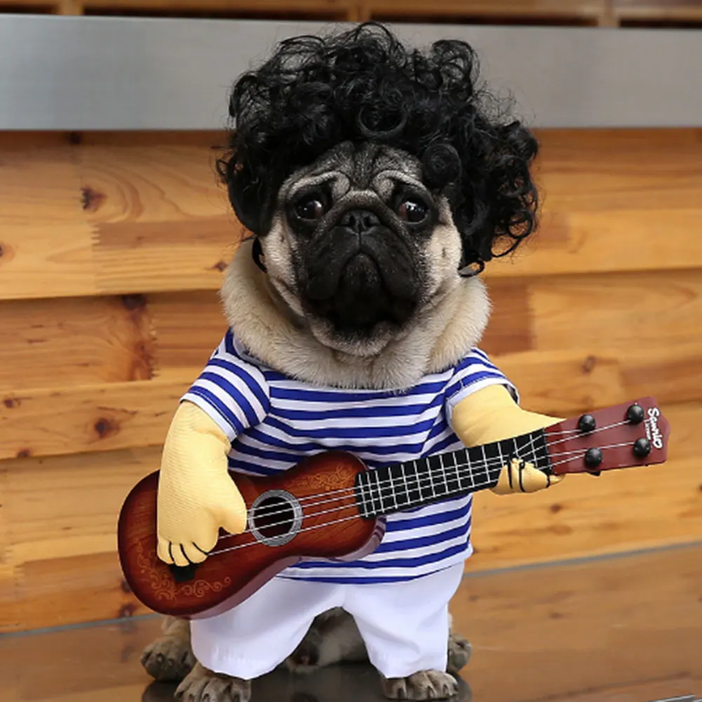 

Pet Guitar Dog Clothes Guitarist Dressing Costume Pet Fancy Striped Christmas Halloween Dress for Small Medium Dogs Party
