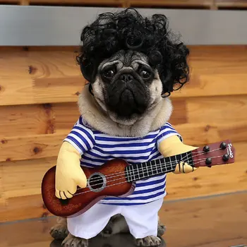 

Pet Guitar Dog Clothes Guitarist Dressing Costume Pet Fancy Striped Christmas Halloween Dress for Small Medium Dogs Party