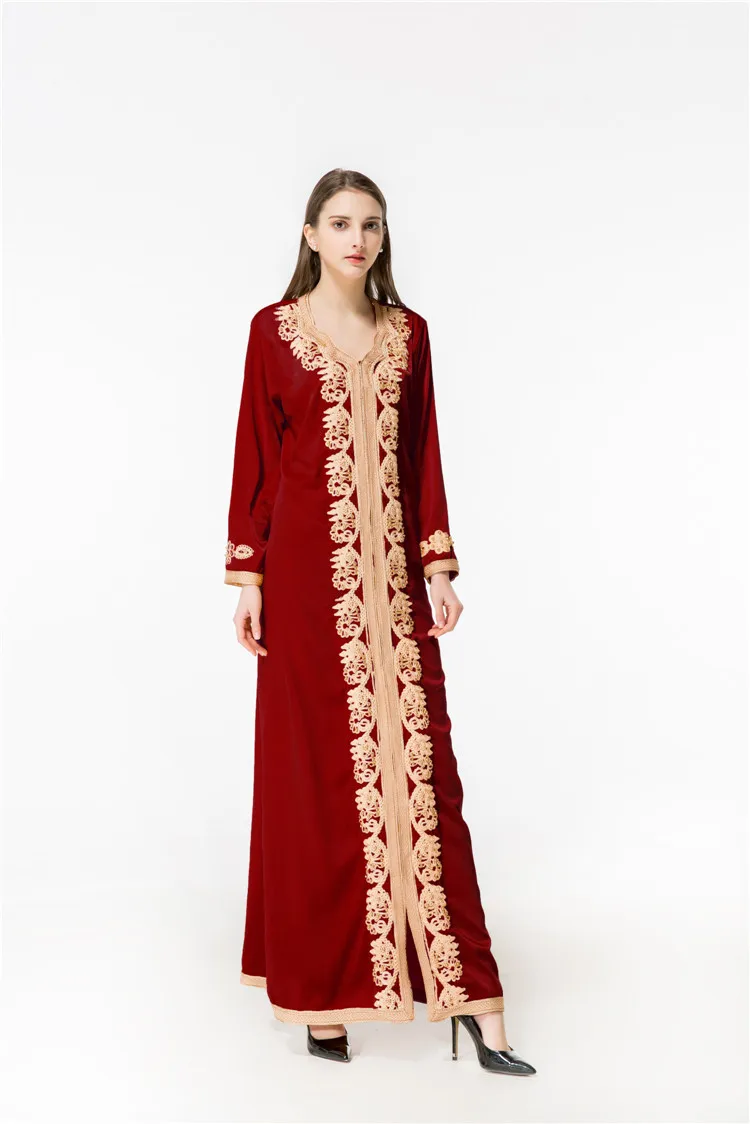 Модные аппликации Бисероплетение мусульманское платье халат длинные турецкие платья Дубай Абая Исламская одежда - Цвет: Red