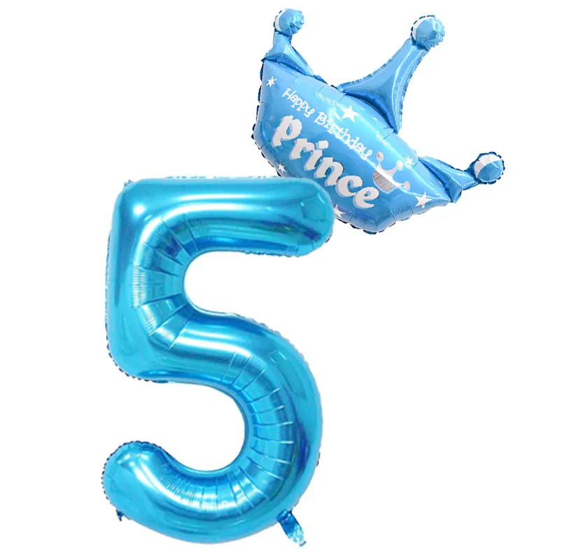 40 дюймов розовый и голубой номер рисунок фольгированные шары+ Принцесса Принц фольгированный шар 1 2 3 года Мальчики Девочки День Рождения Декор Корона шар - Цвет: Blue 5