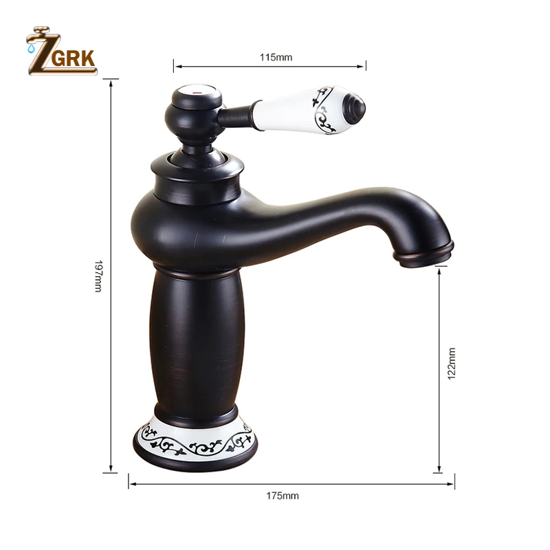 ZGRK смесители для раковины, черный латунный кран для раковины для ванной комнаты, керамический кран с одной ручкой, отверстие для раковины, смеситель для горячей и холодной воды