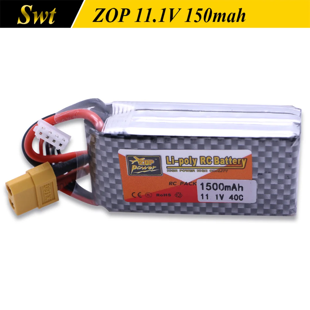

1pc ZOP Power Lipo Battery 11.1V 1500mAh Lithium Polymer 3S 40C XT60 Plug RC Drone