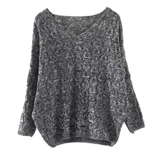 Women’s Hollow Out Bat Long Sleeve Loose V Collar Tops Loose Autumn winter 2017 warm knitting Pullovers elastic Femme Tops