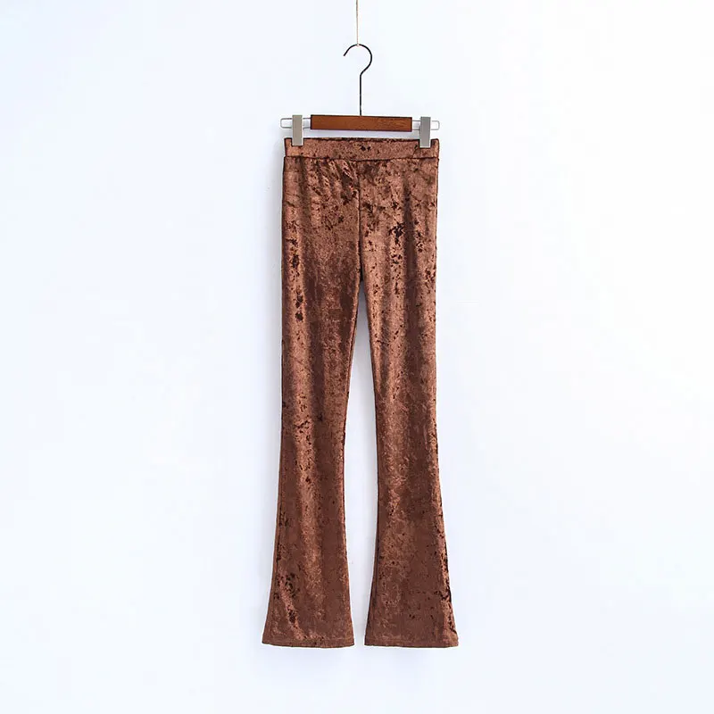 JuneLove, модные бархатные брюки для женщин, Осень-зима, узкие брюки-клеш, брюки с высокой талией, брюки с высокой талией в уличном стиле - Цвет: B-Brown