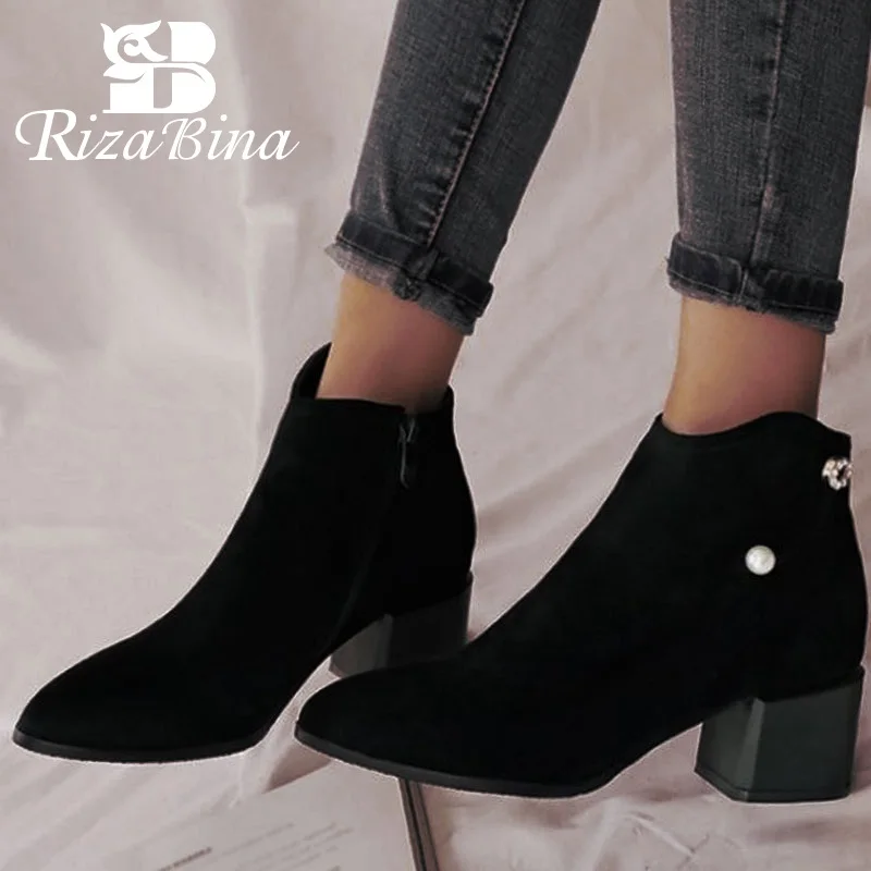 

RIZABINA Candy Colors Plus Size 32-48 Woman Ankle Boots Beads Zipper Simple Short Boots Casual Daily Shoes Women Footwear