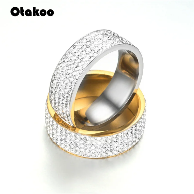 

Otakoo 5 Row Lines Clear Crystal Wedding Rings For Women Fashion Rhinestone Stainless Steel Female Teen Jewelry anillos mujer