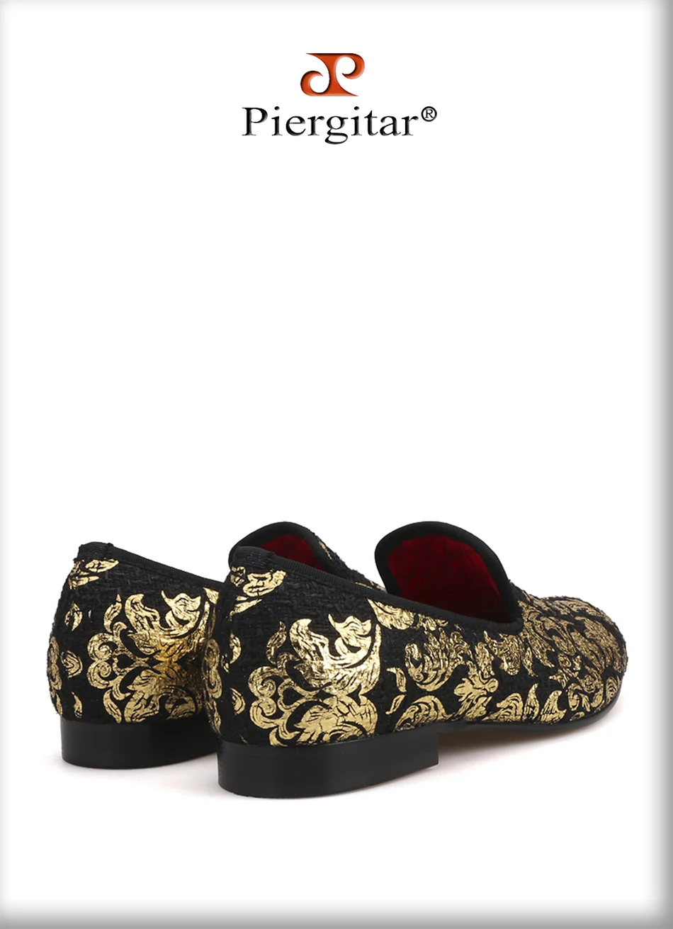 Piergitar/Новая высококачественная Мужская обувь с золотым принтом роскошные модные мужские лоферы на плоской подошве, размеры США 4-17