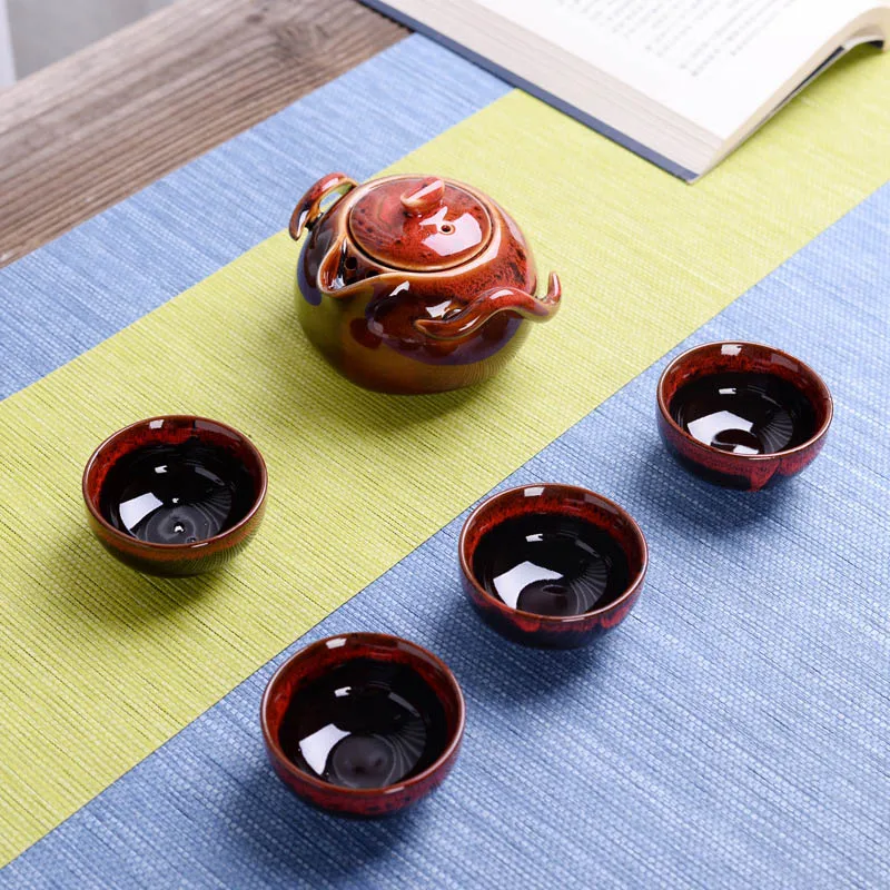 Красочный Jun kiln чайный набор 1 чайный горшок 4 чашки, китайский дорожный керамический портативный чайный набор Пингвин горшок пуэр чайник кофейная чашка