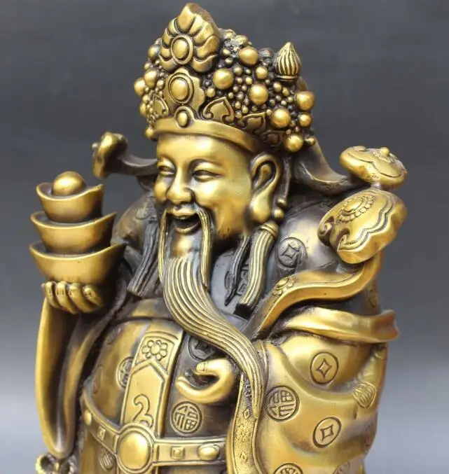 

S1715 16" Chinese Pure Bronze Wealth Yuanbao Grip Ru Yi Lucky Stand Mammon Statue discount 30% (C0324)