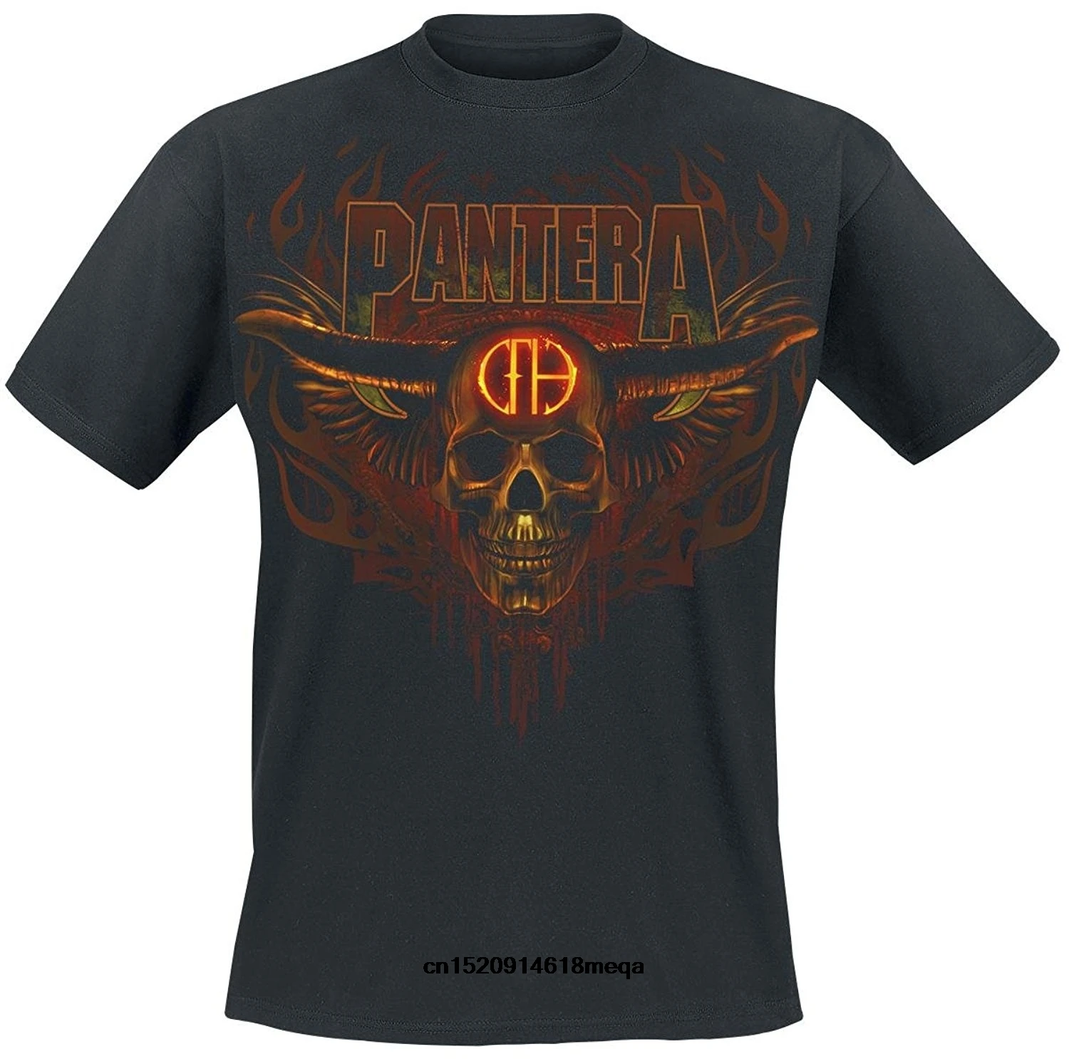 Gildan funny t shirts Men Summer Pantera Horned Skull T-Shirt Black | Мужская одежда