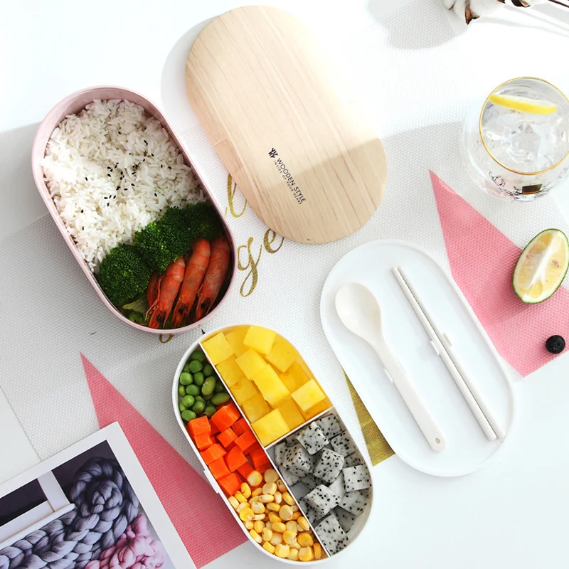 

2019 val Microwave Lunch Box Imitation wood Bento Box Kids Food Container Storage Portable School Picnic 800ml