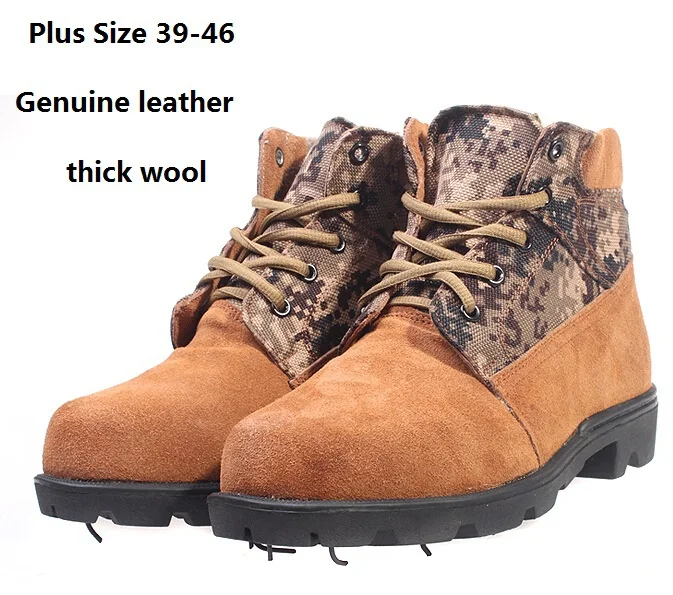

Men Winter Genuine Leather Thick Wool Warm Army Boots 2017 New Fahion Man Lace Up High Top Ankle Boots Plus Size 39 To 46 141025