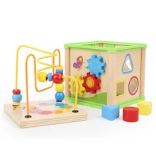 Wooden Early Educational Toys 5 in 1 Activity Cube Baby Early Learning Toy Time Clock Cognize Children Joy Funny Gift