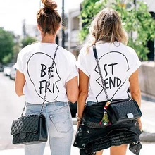 Hot Women Short Sleeve Best Friend Print Heart Love Casual T-Shirt BFF Tees New Arrival