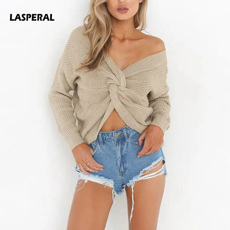 

LASPERAL 2019 New Sweater Women Autumn Winter Sexy Backless Cross Pullover Jumper Knitting Loose Clothes Female Fashion Sweater