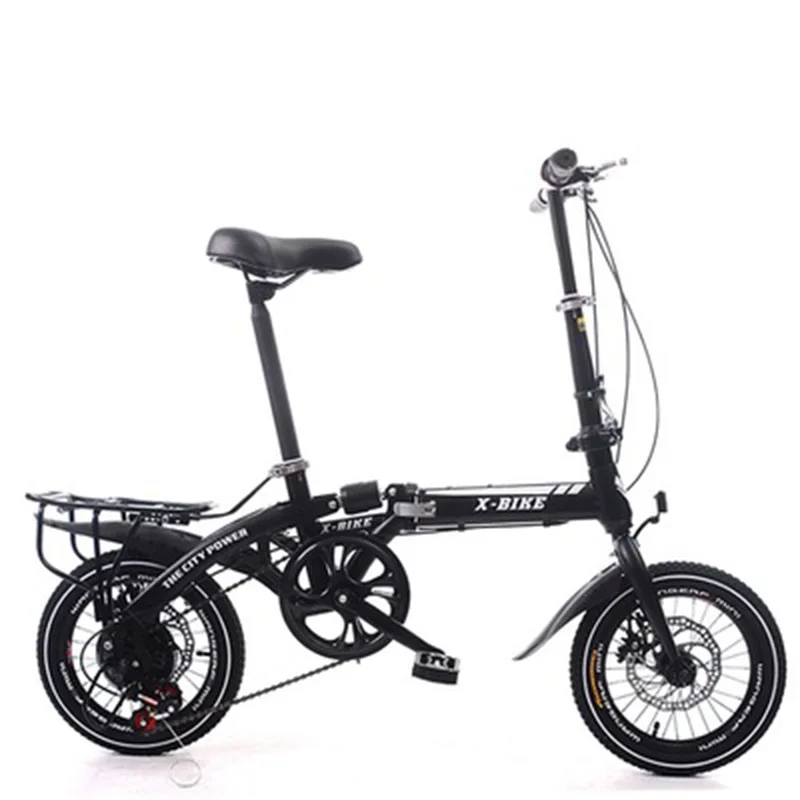 Взрослый складной велосипед 16 дюймов изменение скорости двухдисковый тормоз складной автомобиль маленькое колесо портативный студенческий Досуг велосипед - Цвет: black