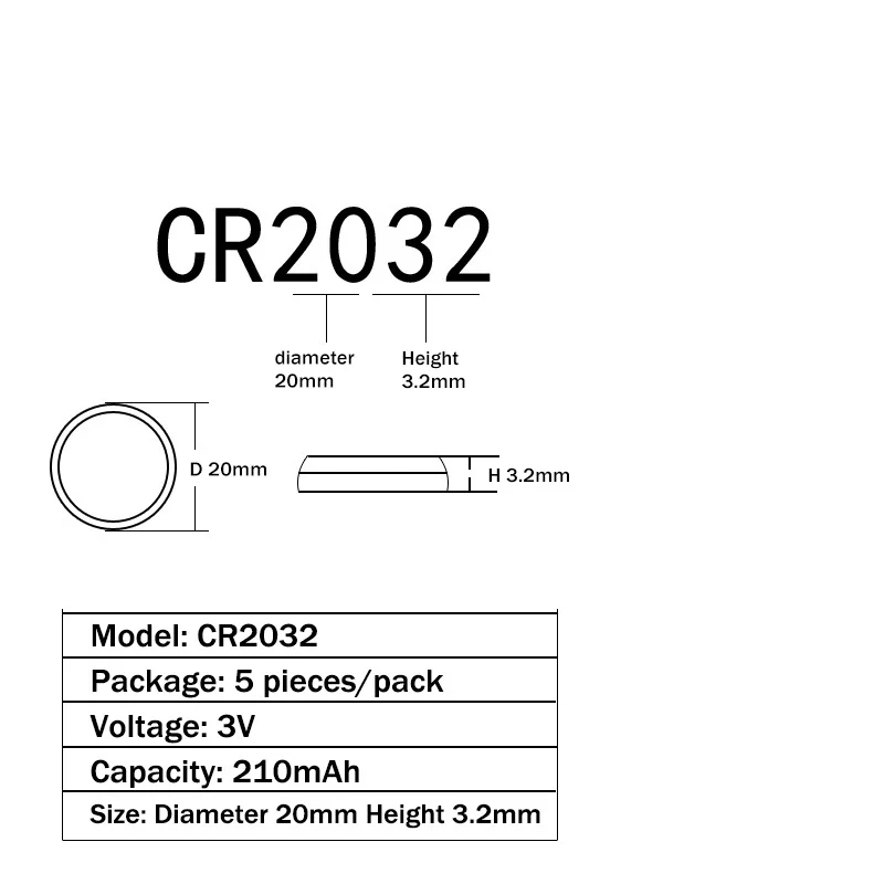 5 шт./упак. CR2032 аккумулятора кнопочного типа BR2032 DL2032 ECR2032 ячейки литий Батарея 3V CR 2032 для мобильного часо-Электронная игрушка пульт дистанционного управления