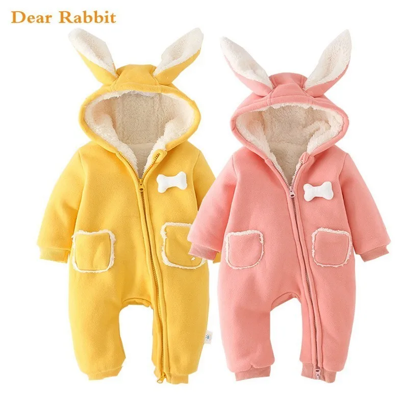 

Winter baby snowsuit clothes Girls Floral Print Cute Rabbit Ear Hooded Princess Bow Jacket Kids Thick Outerwear coat cashmere