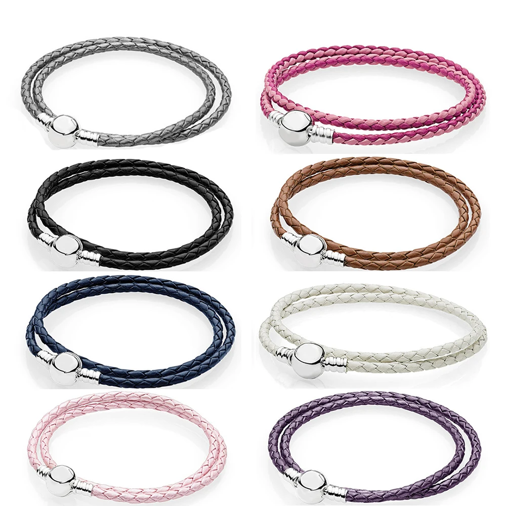 

KAKANY Simple and fashionable woven leather Couple bracelet Multi-color selection Fit Pandora bracelet original DIY jewelry