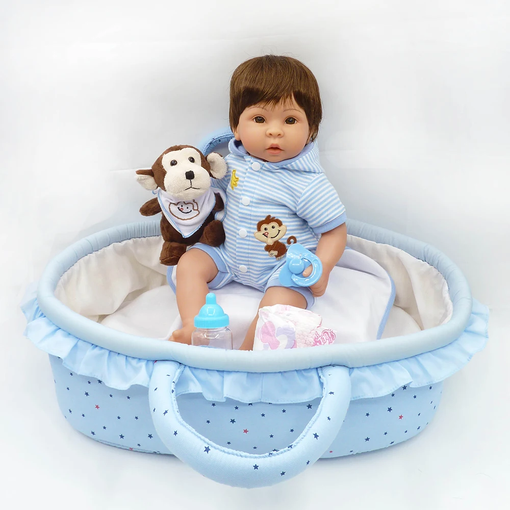 

Pursue 16"/40 cm Handmade Lifelike Baby Alive Silicone Reborn Baby Boy Doll Toys Cradle for Children Girls Boys Birthday Gift