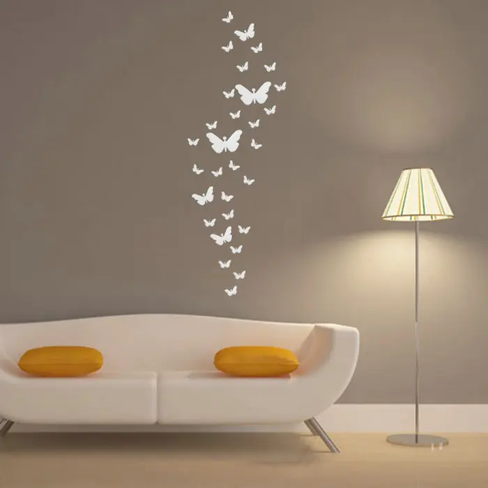 30pcs diy 3d silver acrylic butterfly wall stickers decoration on