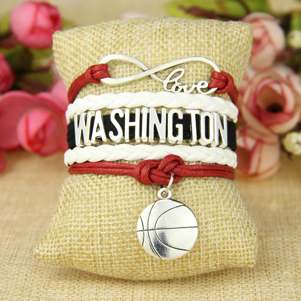 Браслет для футбольной команды Infinity Love Washington черный красный белый | Украшения и