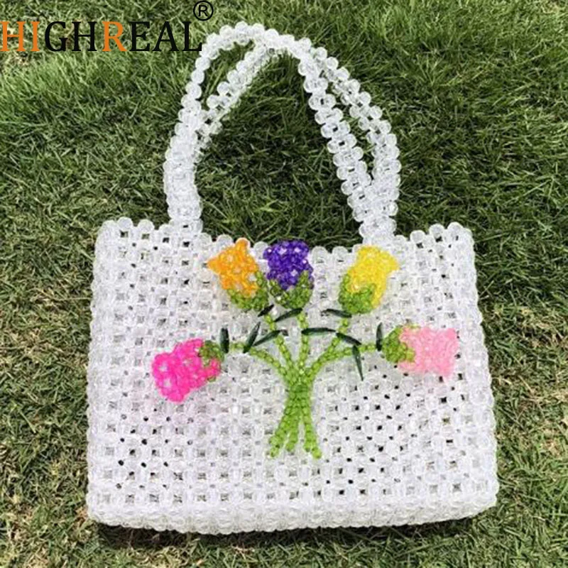 

Handmade Women Crystal Pearl Bag Beaded Handmade Transparent Handbag Wedding Party Evening Bags Luxury Lady Purse Causal Tote