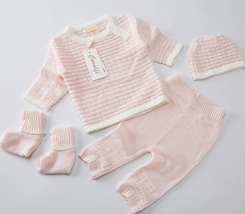 Gooulfi Одежда для новорожденных Повседневный пуловер вязаный свитер комплект из 4 предметов, осенне-зимняя одежда для маленьких мальчиков и девочек комплект одежды для младенцев