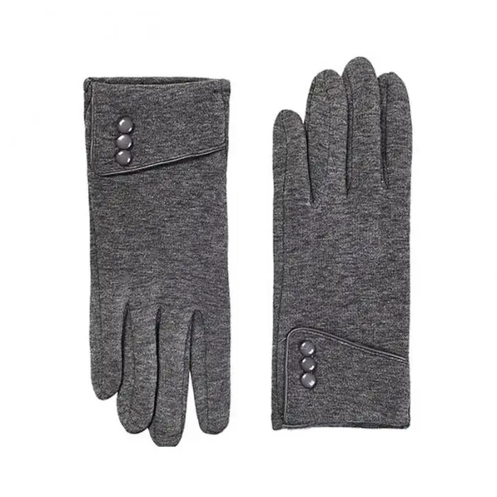 1 пара, женские зимние перчатки с сенсорным экраном, теплая подкладка, Толстая Кнопка, Декор, минимализм, FDC99