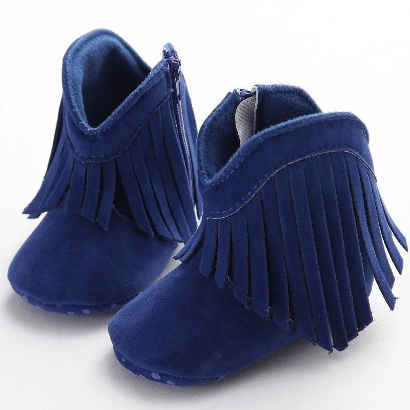 Обувь для маленьких девочек; теплые ботинки с бахромой для новорожденных; модные зимние ботинки для малышей; однотонные модные ботинки с бахромой; зимняя теплая обувь