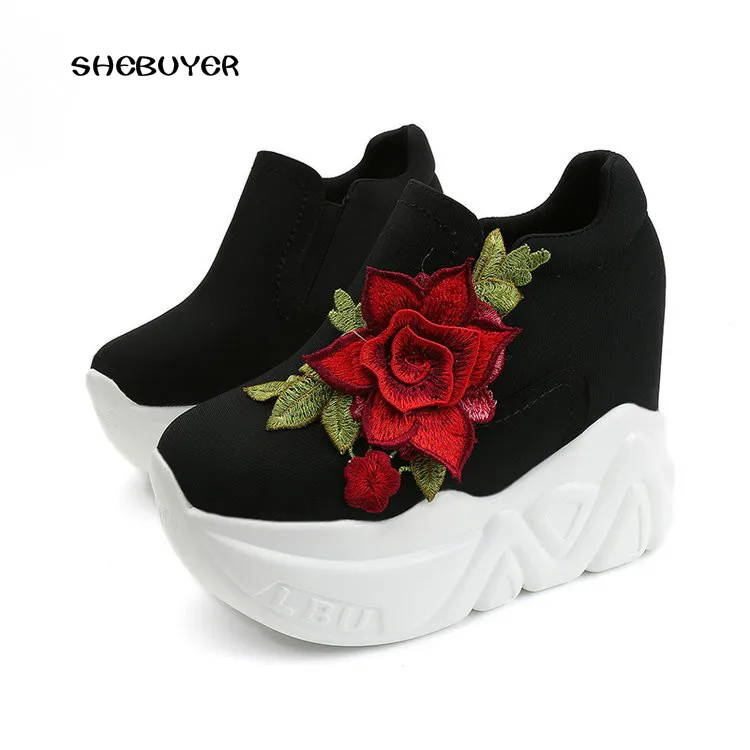 

2017 Spring Autumn Women Platform Ankle Boots Wedge High Heels Height Increasing Pumps Casual Ladies Shoesfashion Slip on Woman