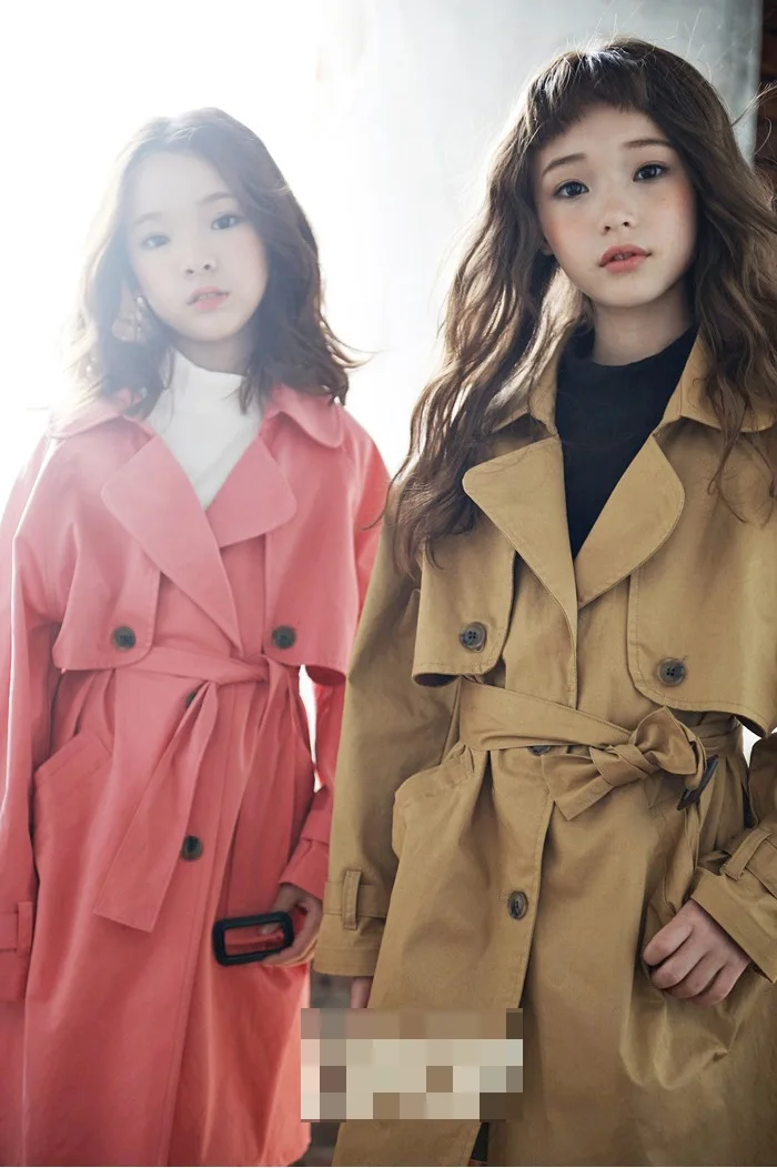 New Fashion 2018 Children Belt Trench Coats Teenage Girls Autumn Jackets Kids Solid Long Tops Outwear & Coats Girls Clothing (7)