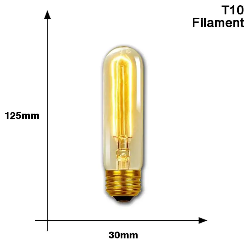 Ретро лампы Эдисона E27 40W 220V ST64 T10 T45 G80 G95 G125 ампулы Винтаж Эдисон лампы накаливания Светильник лампы для декора стен - Цвет: T10 Filament