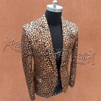 

S-XXXL ! Men's version slim leopard suit coat bar night club DJ singer leopard print costume stage costume