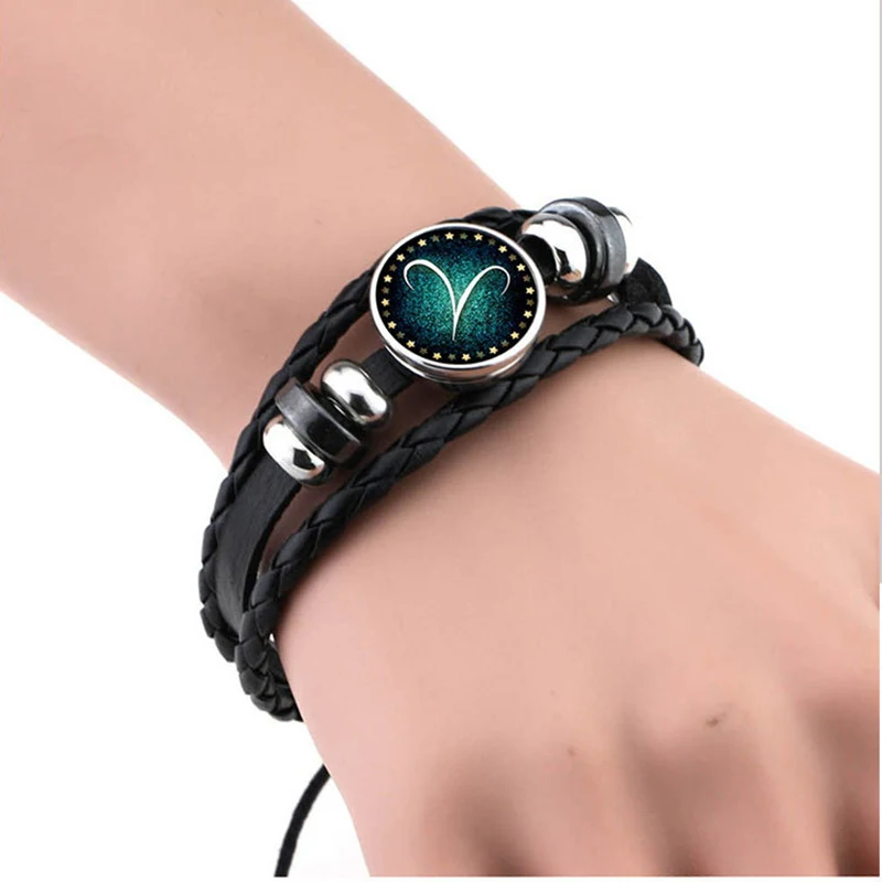 

New Design Constellations Leather Bracelet Handmade Personalized Charm Bracelet For Women Men Fashion Zodiac Signs Pulseira