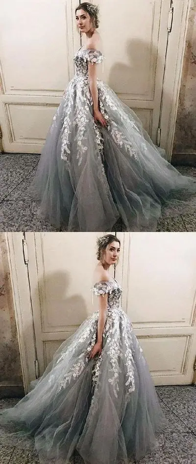 Off the Shoulder Evening Dress Long 2019 Tulle with Lace Appliques Elegant Prom Party Gown Backless Robe De Soiree Formal Dress