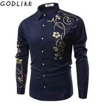 Мужские весенние повседневные хлопковые приталенные Топы с длинным рукавом и цветочным принтом, Классические мужские повседневные рубашки