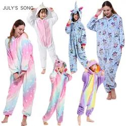 Розовый Единорог пижамы наборы фланель детские пижамы с животными зимняя Пижама Кигуруми Пижама с застежкой-молнией для Для женщин Для