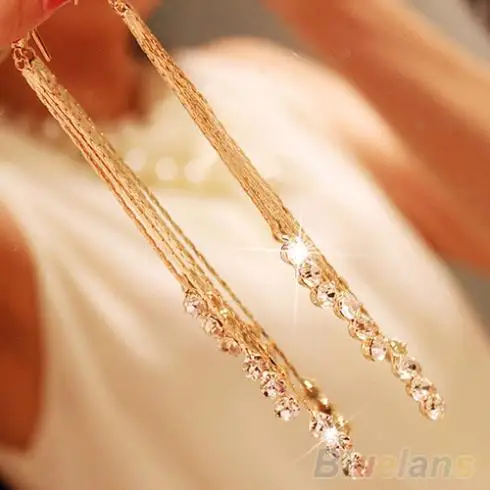 

Women Rhinestone Party Cocktail Drop Chain Tassels Dangle Hook Linear Earrings 1STP