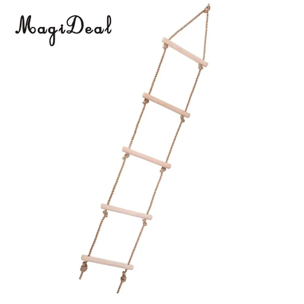 MagiDeal Kids Playhouse Tree House Wooden 5 Rungs Rope Climbing Ladder Toy for Indoor Outdoor Sport Safe Toy Children Play Game