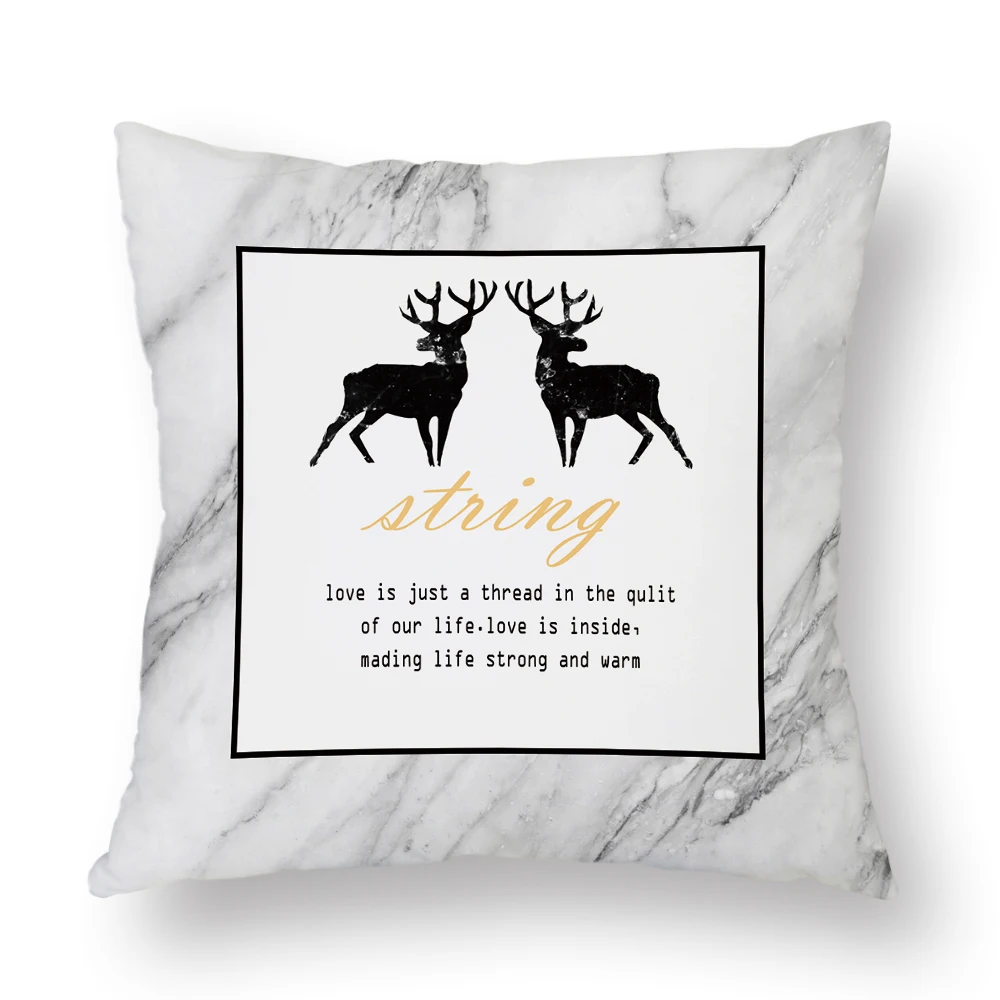 Marble Geometric Cushion Cover Deer Plaid Pattern Polyester Pillow Case Decorative for Living Room Sofa Bedroom Home Decor 45x45 - Цвет: 03