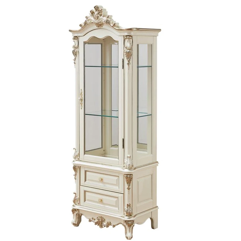 European style luxury TV Stand set White Living Room Furniture Solid Wood wine Cabinet