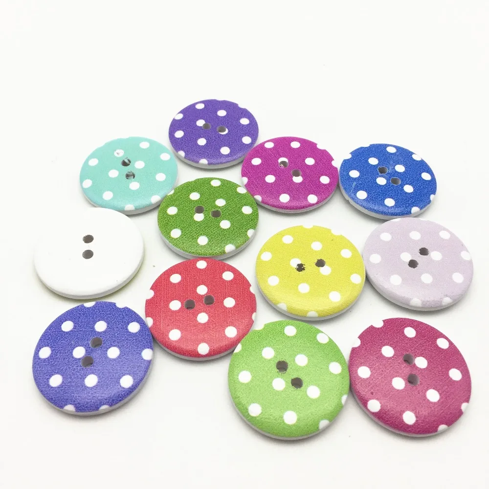 Mixed Polka Dot and Striped Wooden Buttons 20pcs 15mm Multicolour 4 Holes Round Button for Sewing Scrapbooking Clothing General Crafts DIY.