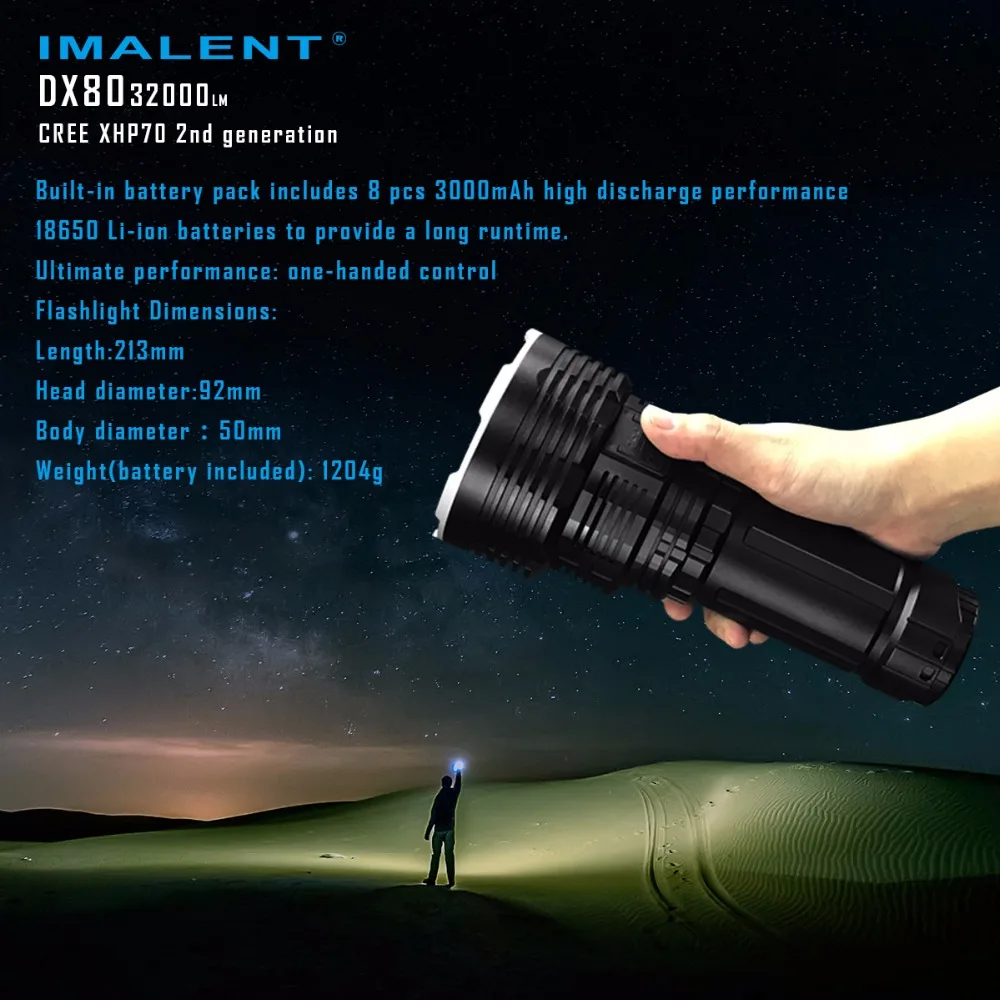 IMALENT DX80 8* Cree XHP70 светодиодный фонарик 32000 люменов 806 метров usb фонарь с зарядным интерфейсом