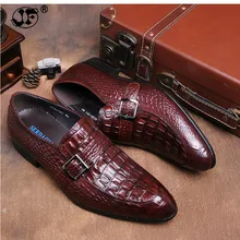 Новинка; роскошные черные модельные туфли; мужские туфли с острым носком и двойной пряжкой с узором «крокодиловая кожа»; деловые кожаные туфли для отдыха; размеры 38-44