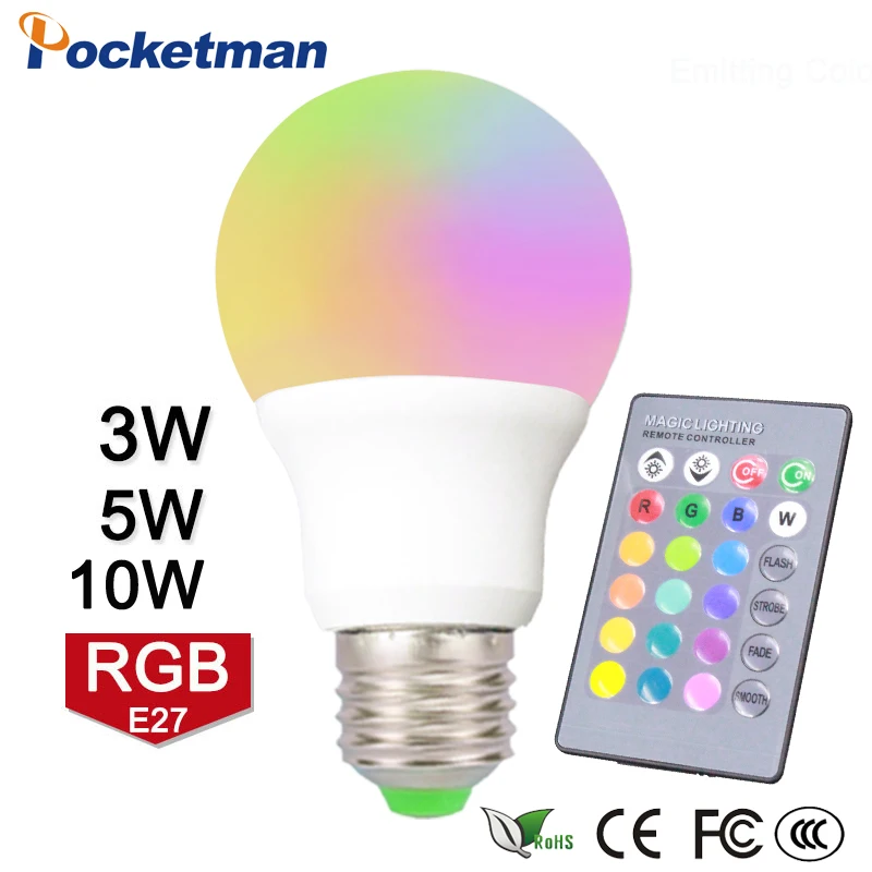 Диммируемая Волшебная RGB Светодиодная лампа E27 3 Вт 5 AC85V-265V ночник + ИК-контроллер